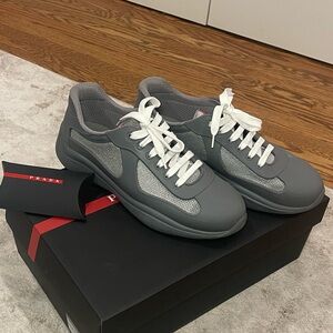 Prada America's Cup Soft rubber and bike fabric sneakers steel grey